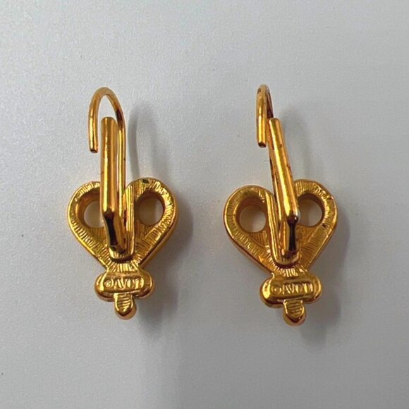 Pierced Earrings Heart Gold Red Drop Classic Rhinestone - Picture 2 of 2